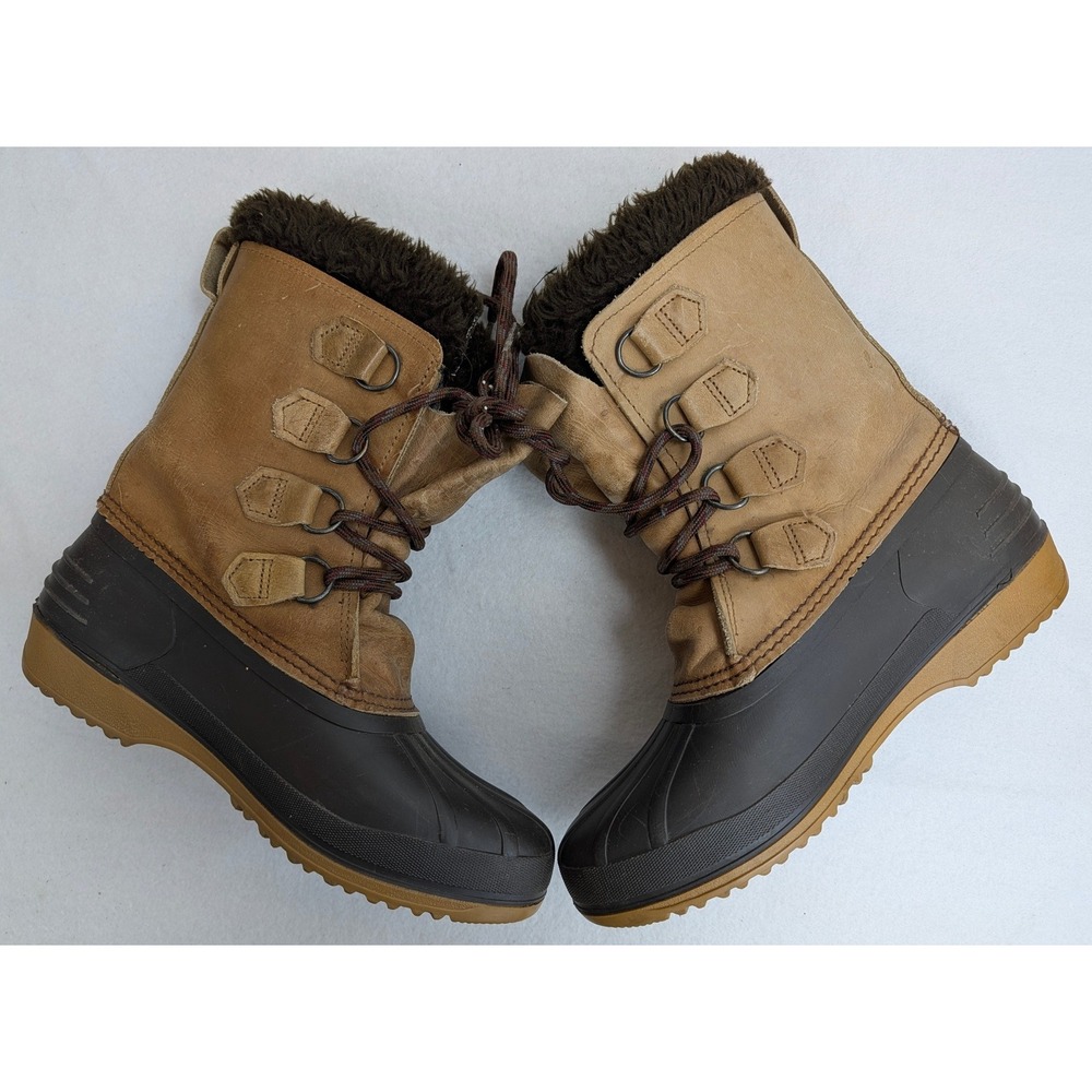 Sorel Womens 8 Tan Leather Rubber Pac Winter Snow Boots Removable Felt Liners - Picture 7 of 11